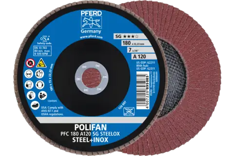 POLIFAN flap disc PFC 180x22.23 mm conical A120 SG STEELOX steel/stainless steel 1