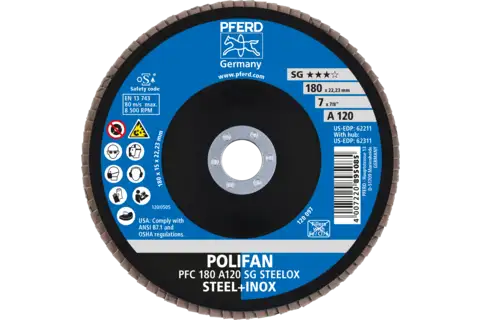 POLIFAN flap disc PFC 180x22.23 mm conical A120 SG STEELOX steel/stainless steel 2
