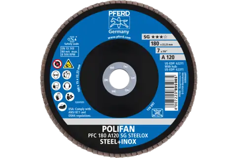 POLIFAN flap disc PFC 180x22.23 mm conical A120 SG STEELOX steel/stainless steel 2