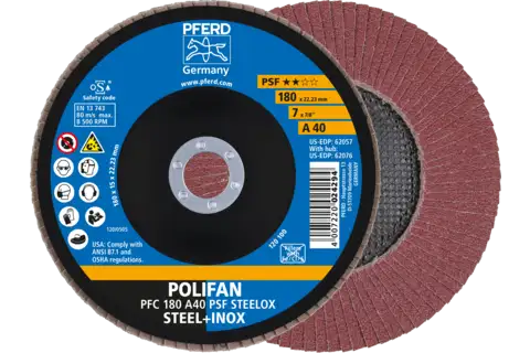 POLIFAN flap disc PFC 180x22.23 mm conical A40 Uni. Line PSF STEELOX steel/stainless steel 1