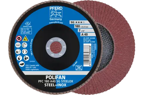 POLIFAN flap disc PFC 180x22.23 mm conical A40 SG STEELOX steel/stainless steel 1