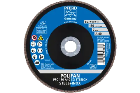 POLIFAN flap disc PFC 180x22.23 mm conical A40 SG STEELOX steel/stainless steel 2