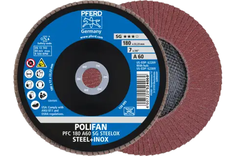 POLIFAN flap disc PFC 180x22.23 mm conical A60 SG STEELOX steel/stainless steel 1