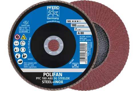 Disco lamellare POLIFAN PFC 180x22,23 mm conico A80 SG STEELOX acciaio/acciaio inossidabile 1