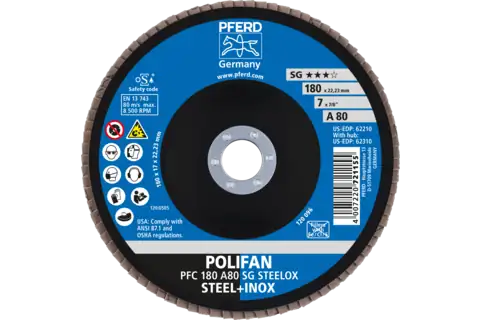 POLIFAN flap disc PFC 180x22.23 mm conical A80 SG STEELOX steel/stainless steel 2