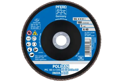 POLIFAN flap disc PFC 180x22.23 mm conical A-COOL 40 SG INOX+ALU stainless steel/aluminium 2
