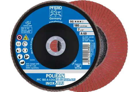 POLIFAN flap disc PFC 180x22.23 mm conical A-COOL 60 SG INOX+ALU stainless steel/aluminium 1