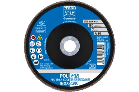 POLIFAN flap disc PFC 180x22.23 mm conical A-COOL 60 SG INOX+ALU stainless steel/aluminium 2