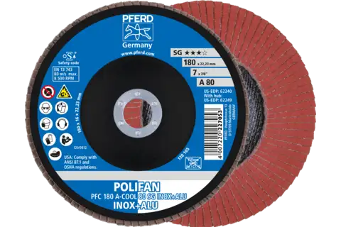 POLIFAN flap disc PFC 180x22.23 mm conical A-COOL 80 SG INOX+ALU stainless steel/aluminium 1