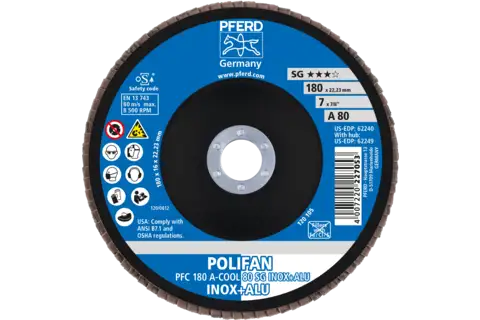 POLIFAN flap disc PFC 180x22.23 mm conical A-COOL 80 SG INOX+ALU stainless steel/aluminium 2