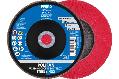 Disco de láminas lijadoras POLIFAN PFC 180x22,23 mm cónico CO-COOL 40 SG STEELOX acero/acero inoxidable 1