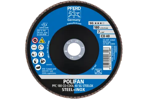 POLIFAN flap disc PFC 180x22.23 mm conical CO-COOL 40 SG STEELOX steel/stainless steel 2
