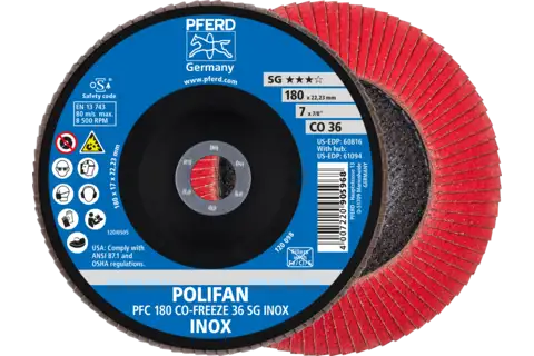 POLIFAN flap disc PFC 180x22.23 mm conical CO-FREEZE 36 SG INOX stainless steel 1