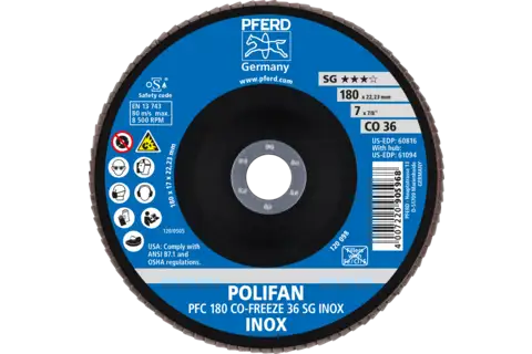 POLIFAN flap disc PFC 180x22.23 mm conical CO-FREEZE 36 SG INOX stainless steel 2