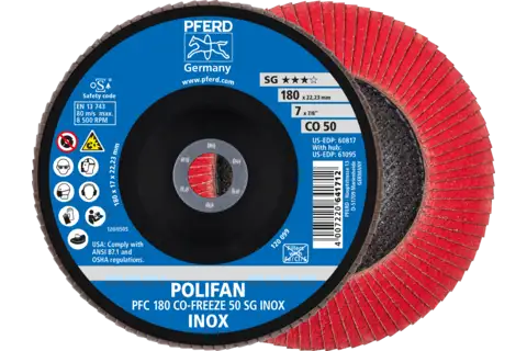 POLIFAN flap disc PFC 180x22.23 mm conical CO-FREEZE 50 SG INOX stainless steel 1