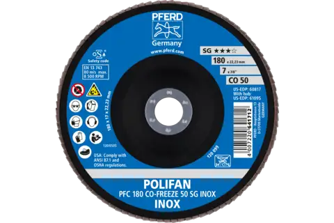 POLIFAN flap disc PFC 180x22.23 mm conical CO-FREEZE 50 SG INOX stainless steel 2