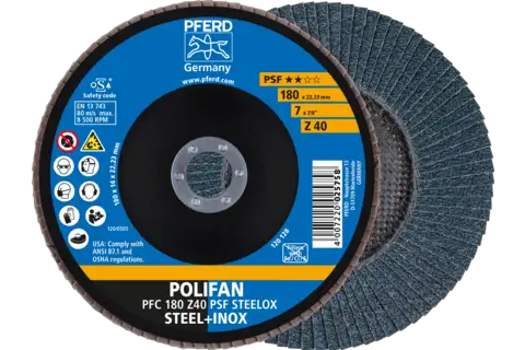 POLIFAN flap disc PFC 180x22.23 mm conical Z40 Uni. Line PSF STEELOX/1 steel/stainless steel 1