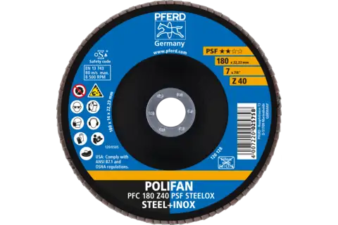 POLIFAN flap disc PFC 180x22.23 mm conical Z40 Uni. Line PSF STEELOX/1 steel/stainless steel 2