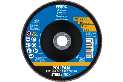 POLIFAN flap taşlama diski PFC 180x22,23 mm konik Z40 Üni. Line PSF STEELOX çelik/paslanmaz çelik 2