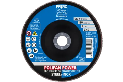 Disco de láminas lijadoras POWER POLIFAN PFC 180x22,23 mm cónico Z40 SG STEELOX acero/acero inoxidable 2