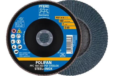 POLIFAN flap disc PFC 180x22.23 mm conical Z60 Uni. Line PSF STEELOX/1 steel/stainless steel 1