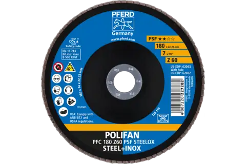 Disco de láminas lijadoras POLIFAN PFC 180x22,23 mm cónico Z60 línea universal PSF STEELOX acero/acero inoxidable 2