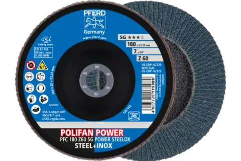 Disco lamellare POLIFAN POWER PFC 180x22,23 mm conico Z60 SG STEELOX acciaio/acciaio inossidabile 1
