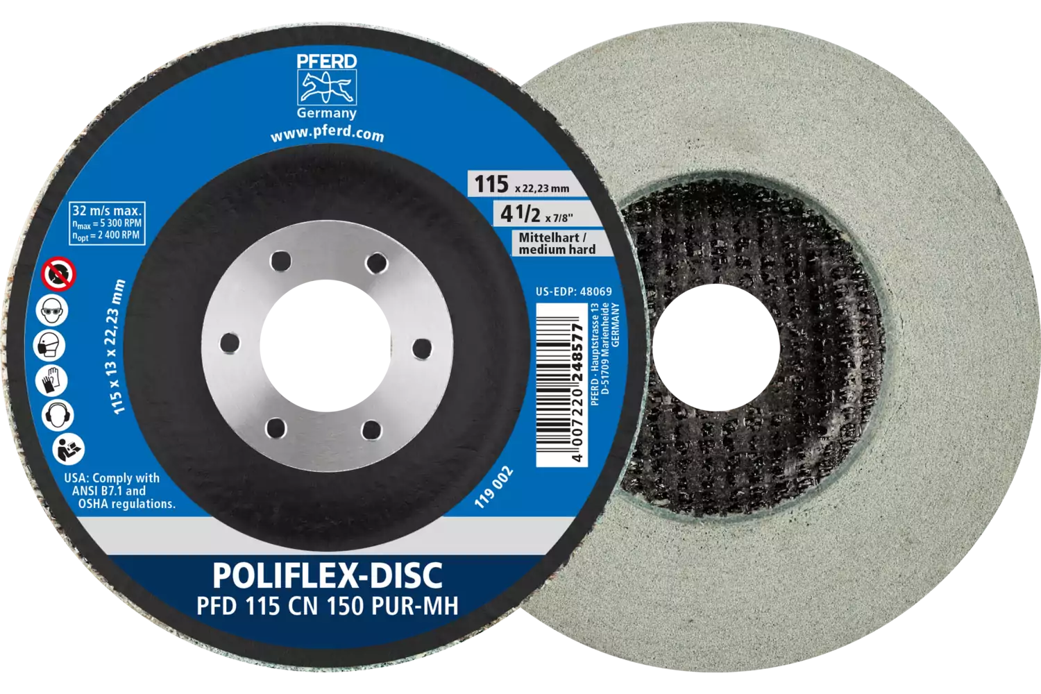 Poliflex disc PFD dia. 115x14 mm centre hole dia. 22.23 mm bond PUR medium-hard SIC150 1