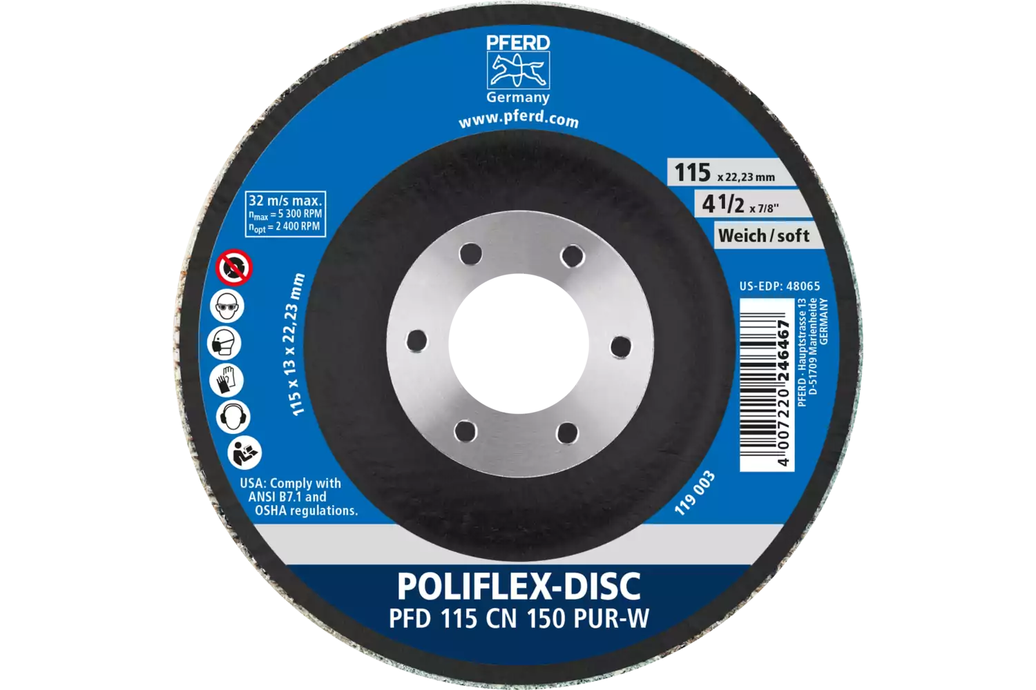 Disco Poliflex PFD Ø 115x14 mm, foro Ø 22,23 mm, legante PUR tenero SIC150 3