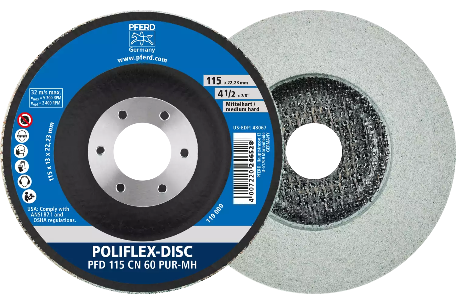Poliflex disc PFD dia. 115x14 mm centre hole dia. 22.23 mm bond PUR medium-hard SIC60 1
