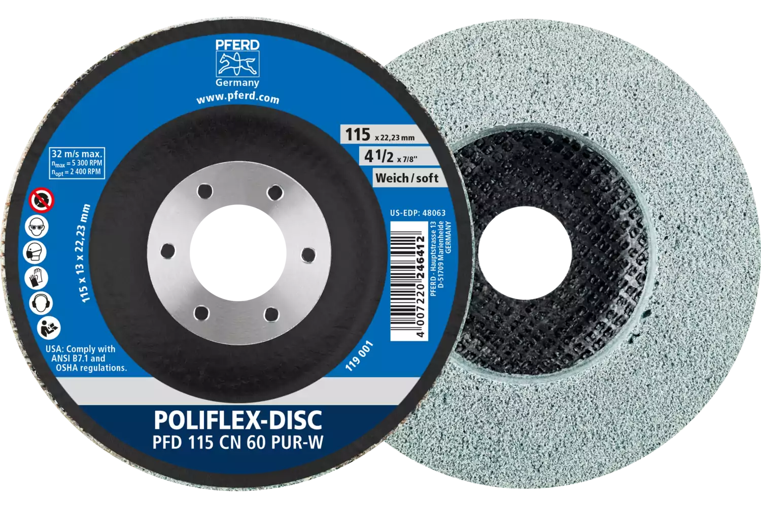 Disco Poliflex PFD Ø 115x14 mm, foro Ø 22,23, mm legante PUR tenero SIC60 1