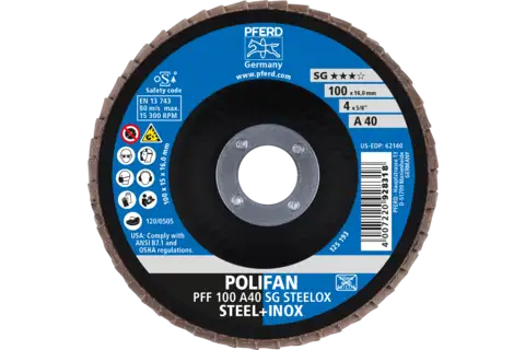 POLIFAN flap disc PFF 100x16 mm flat A40 Performance Line SG STEELOX steel/stainless steel 2