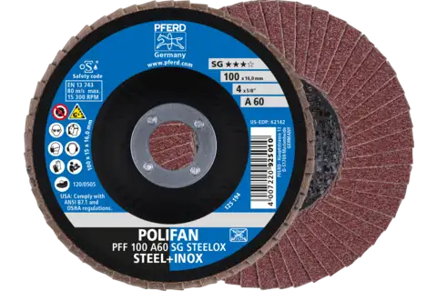 POLIFAN flap disc PFF 100x16 mm flat A60 Performance Line SG STEELOX steel/stainless steel 1
