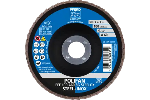POLIFAN flap disc PFF 100x16 mm flat A60 Performance Line SG STEELOX steel/stainless steel 2