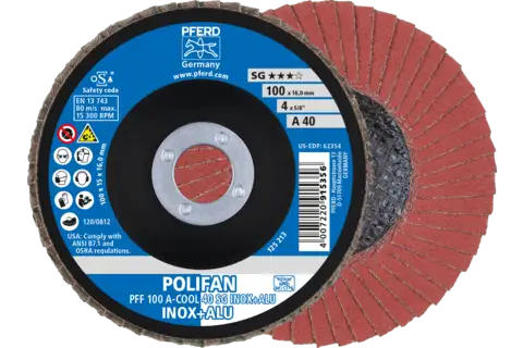 POLIFAN flap disc PFF 100x16 mm flat A-COOL 40 SG INOX+ALU stainless steel/aluminium 1