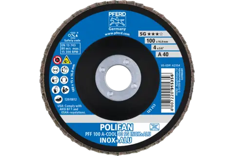 POLIFAN flap disc PFF 100x16 mm flat A-COOL 40 SG INOX+ALU stainless steel/aluminium 2