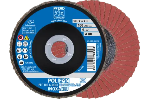 POLIFAN flap disc PFF 100x16 mm flat A-COOL 80 SG INOX+ALU stainless steel/aluminium 1