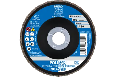 POLIFAN flap disc PFF 100x16 mm flat A-COOL 80 SG INOX+ALU stainless steel/aluminium 2