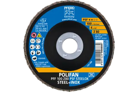 POLIFAN flap taşlama diski PFF 100x16 mm düz Z80 Üniversal Seri PSF STEELOX çelik/paslanmaz çelik 2