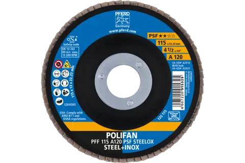 POLIFAN flap disc PFF 115x22.23 mm flat A120 Uni. Line PSF STEELOX steel/stainless steel 2