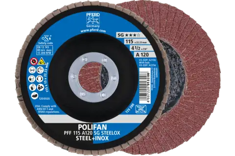 POLIFAN flap disc PFF 115x22.23 mm flat A120 Performance Line SG STEELOX steel/stainless steel 1