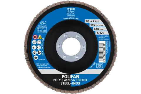 POLIFAN flap disc PFF 115x22.23 mm flat A120 Performance Line SG STEELOX steel/stainless steel 2