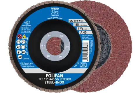 Disco lamellare POLIFAN PFF 115x22,23 mm piatto A40 linea specialistica SG STEELOX acciaio/acciaio inossidabile 1