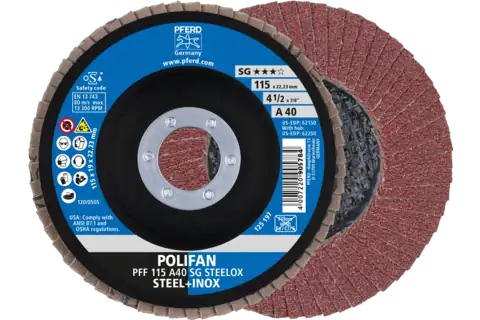 Disco lamellare POLIFAN PFF 115x22,23 mm piatto A40 linea specialistica SG STEELOX acciaio/acciaio inossidabile 1