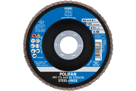 POLIFAN flap disc PFF 115x22.23 mm flat A40 Performance Line SG STEELOX steel/stainless steel 2