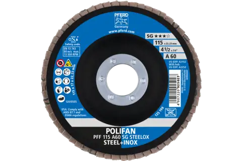 POLIFAN flap disc PFF 115x22.23 mm flat A60 Performance Line SG STEELOX steel/stainless steel 2