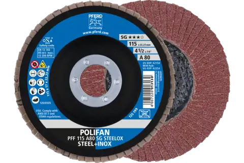 Disco lamellare POLIFAN PFF 115x22,23 mm piatto A80 linea specialistica SG STEELOX acciaio/acciaio inossidabile 1