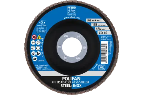 Disco lamellare POLIFAN PFF 115x22,23 mm piatto CO-COOL 40 linea SG STEELOX acciaio/acciaio inossidabile 2