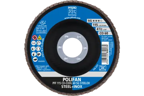 Disco de láminas lijadoras POLIFAN PFF 115x22,23 mm plano CO-COOL 60, línea de rendimiento SG STEELOX acero/acero inoxidable 2