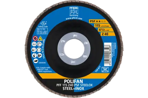 POLIFAN flap disc PFF 115x22.23 mm flat Z40 Uni. Line PSF STEELOX/1 steel/stainless steel 2